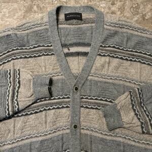 Alpaca 111 Cardigan Mens XL Brown 3D Knit 100% Alpaca Wool Sweater Cable